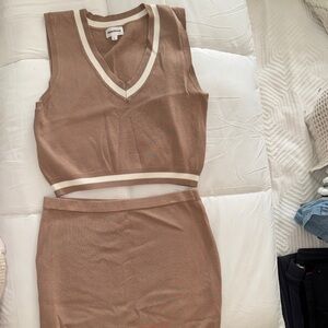 Superdown Tan Sleeveless Knit Top and Skirt Set